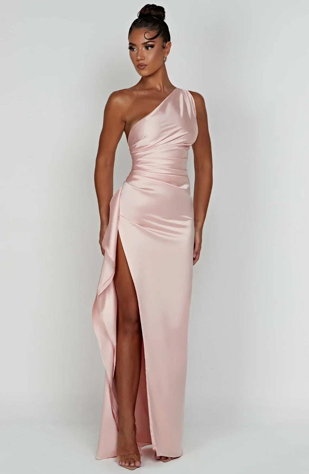 Womens One Shoulder Maxi Evening Dress Pleated Split