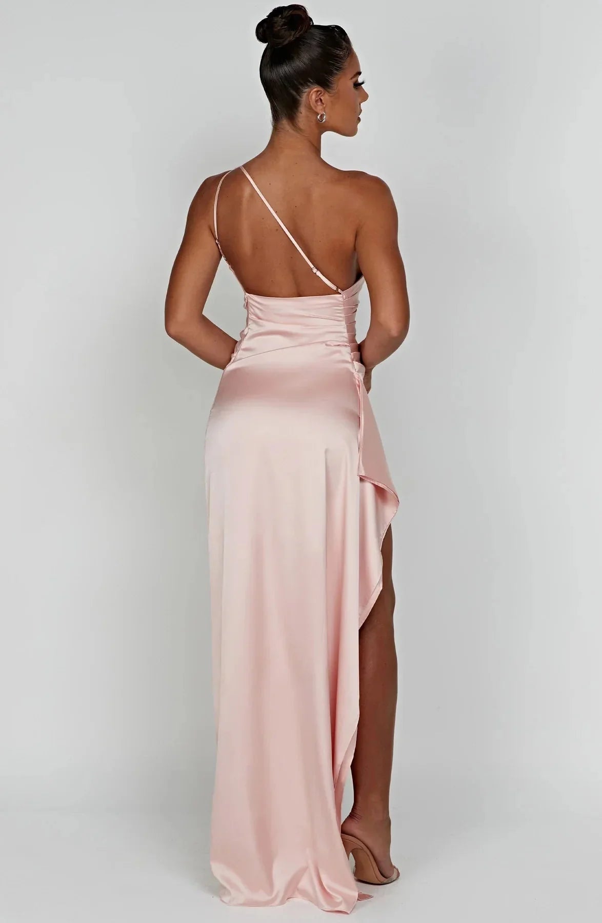 Womens One Shoulder Maxi Evening Dress Pleated Split