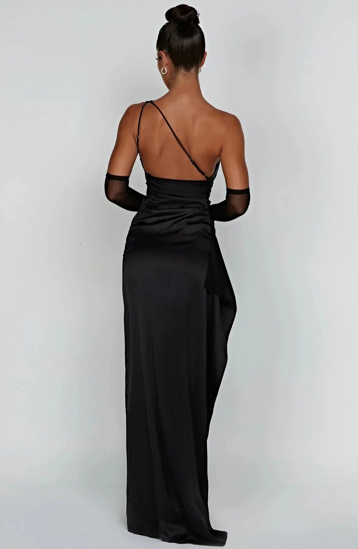 Womens One Shoulder Maxi Evening Dress Pleated Split