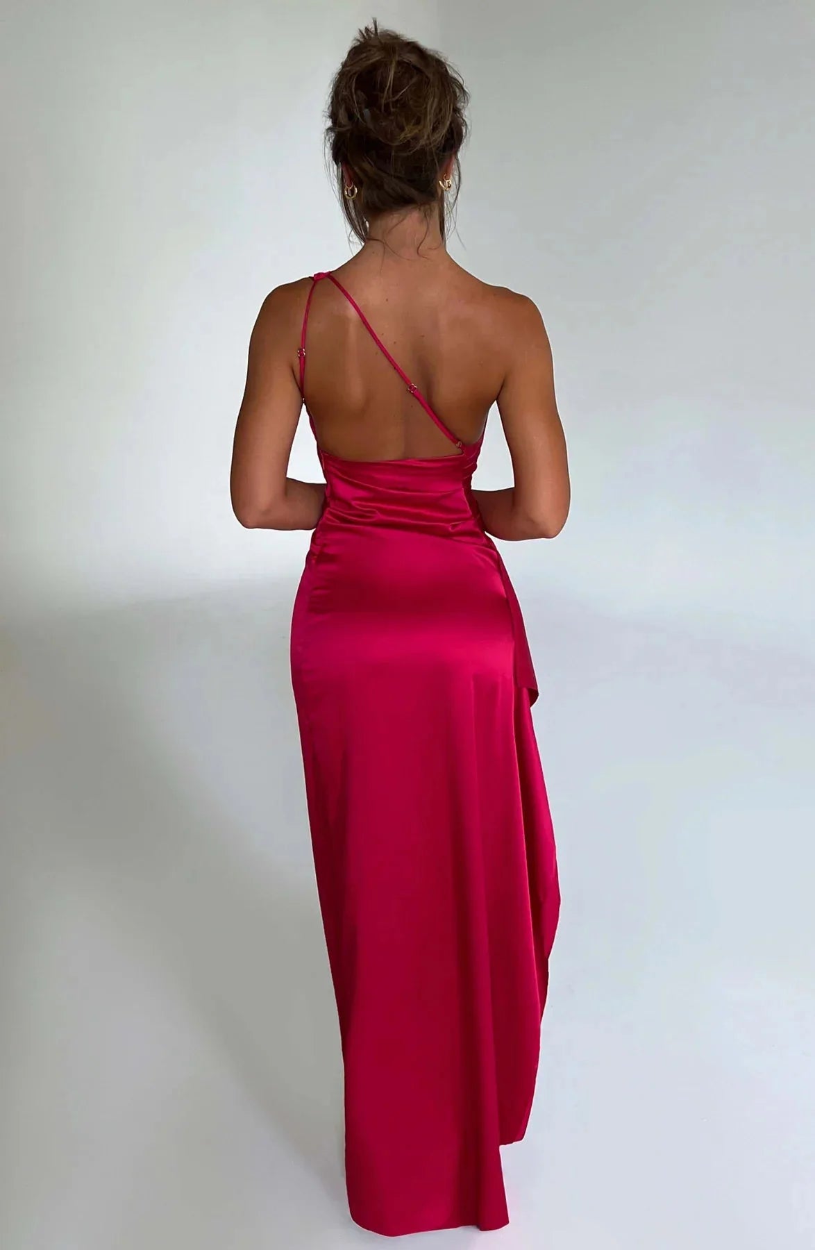 Womens One Shoulder Maxi Evening Dress Pleated Split