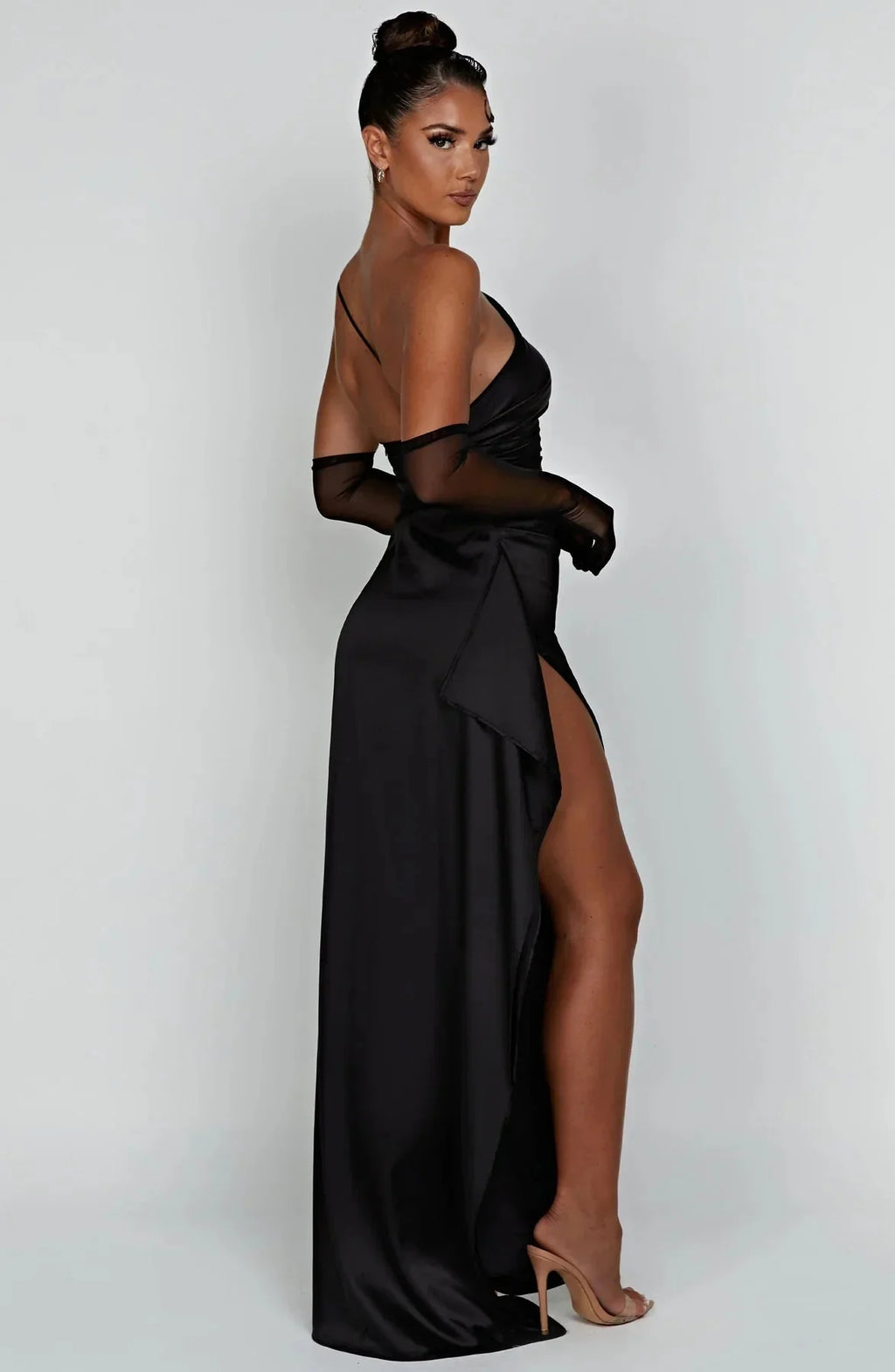 Womens One Shoulder Maxi Evening Dress Pleated Split