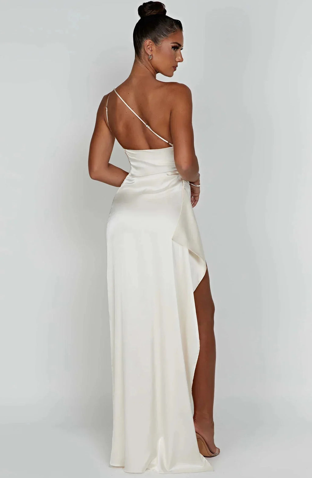 Womens One Shoulder Maxi Evening Dress Pleated Split