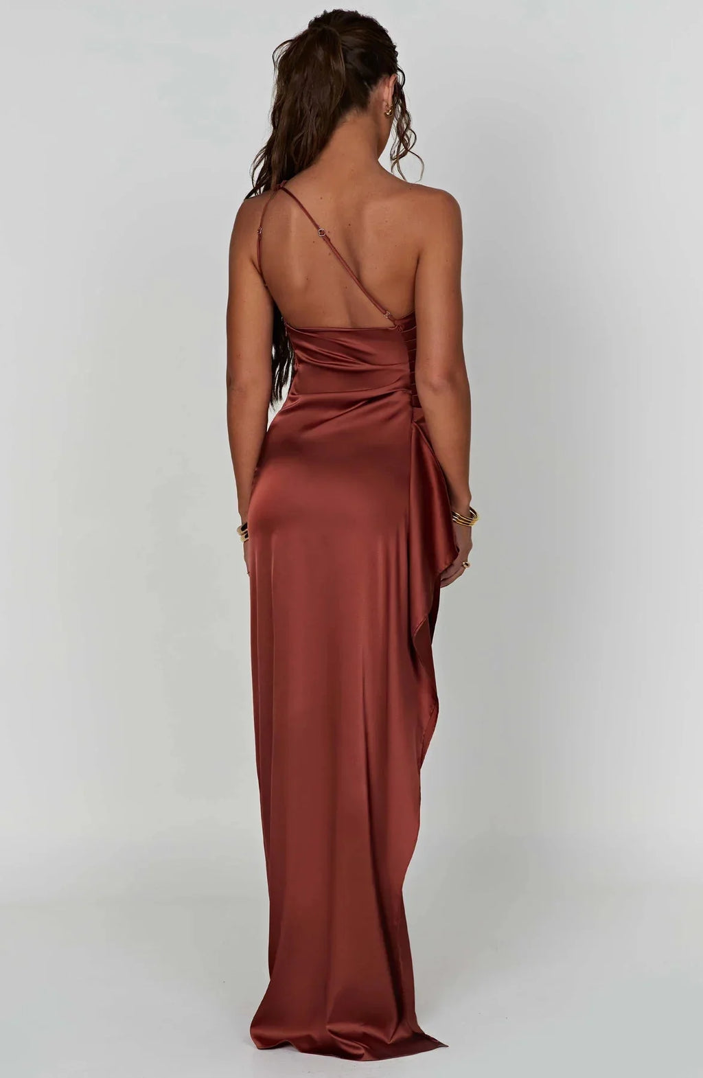Womens One Shoulder Maxi Evening Dress Pleated Split