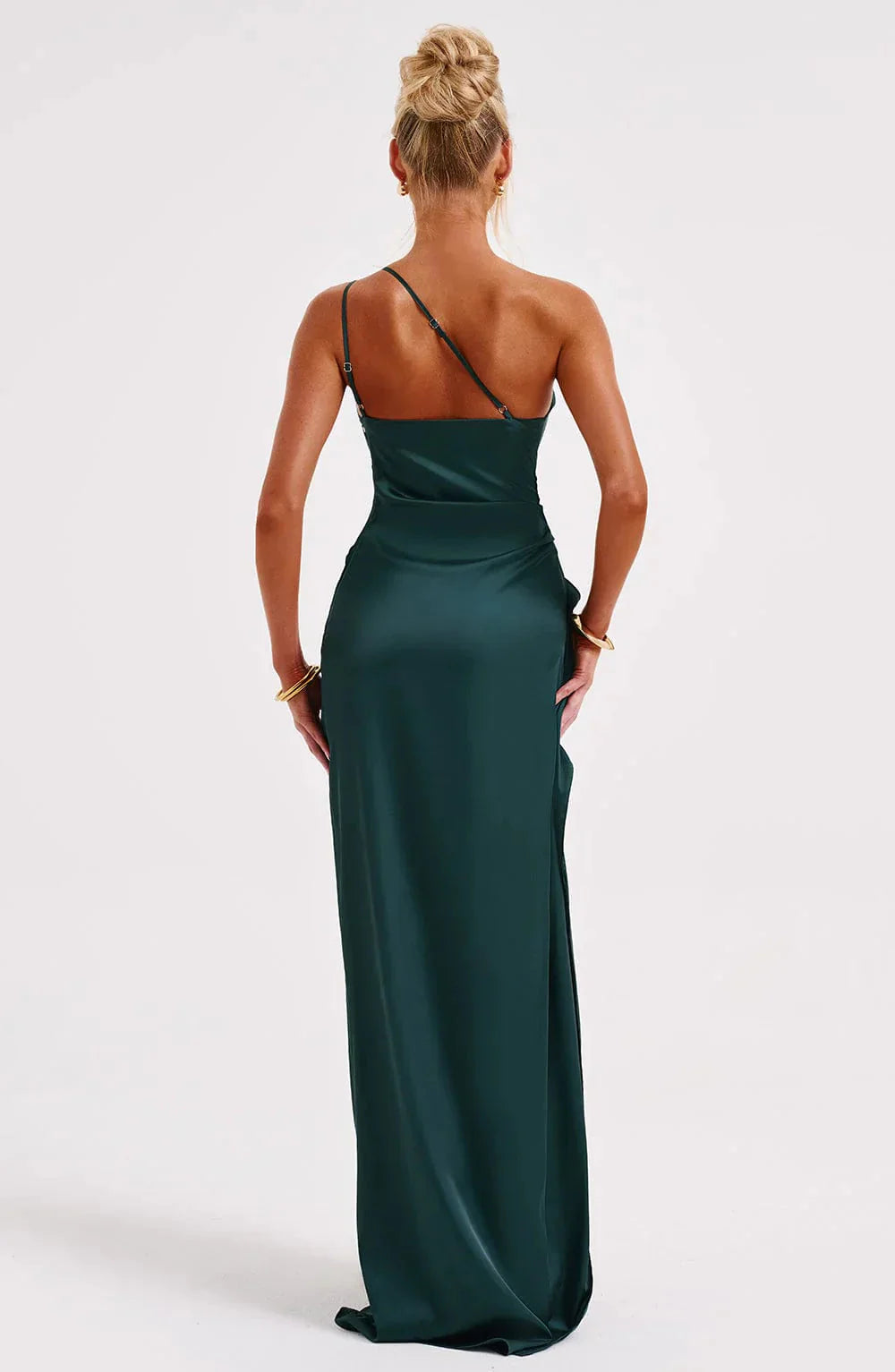 Womens One Shoulder Maxi Evening Dress Pleated Split