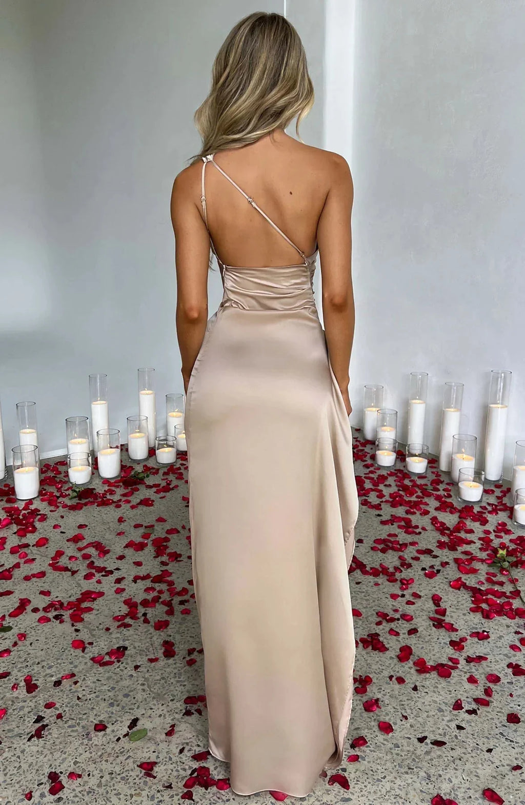 Womens One Shoulder Maxi Evening Dress Pleated Split