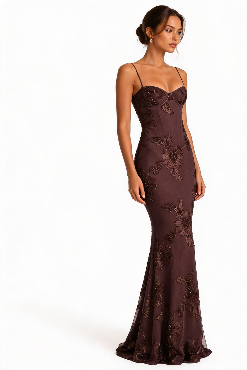Womens Corset Mermaid Evening Dress Floral Embroidery