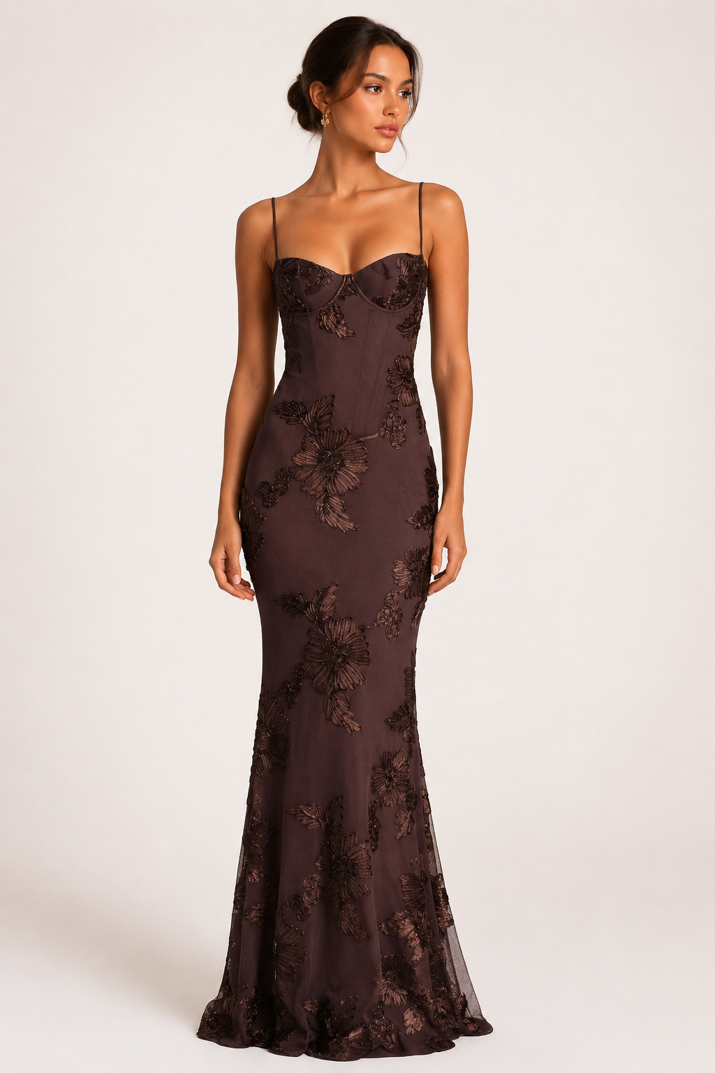 Womens Corset Mermaid Evening Dress Floral Embroidery