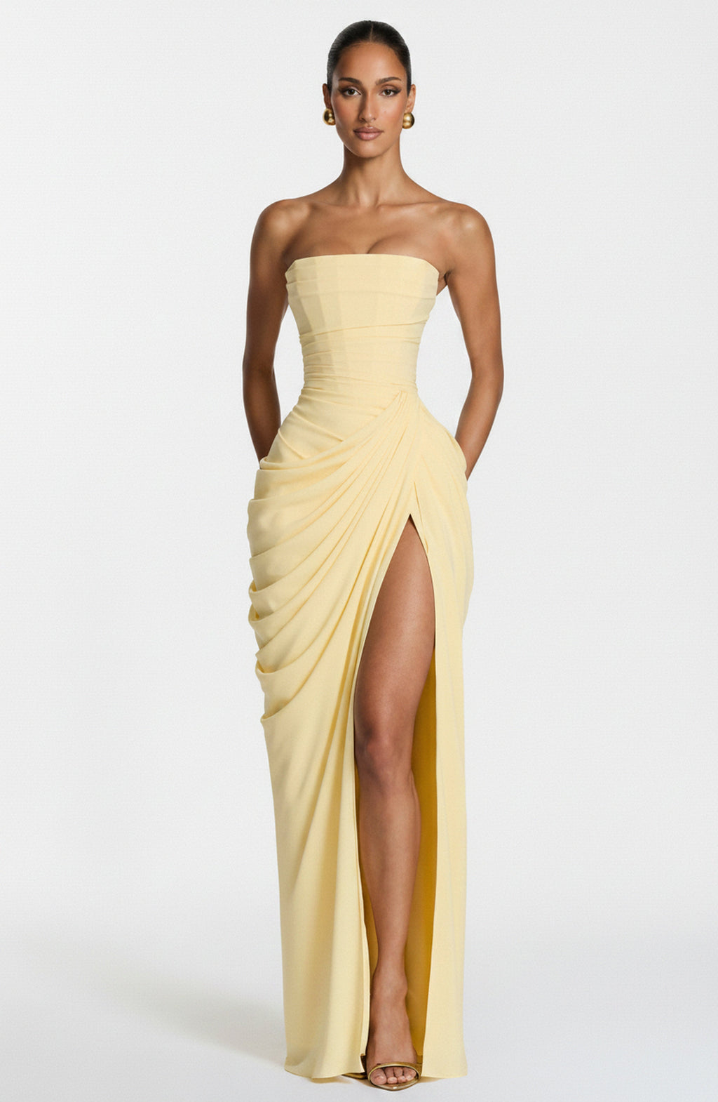 Womens Strapless Corset Maxi Evening Dress Split