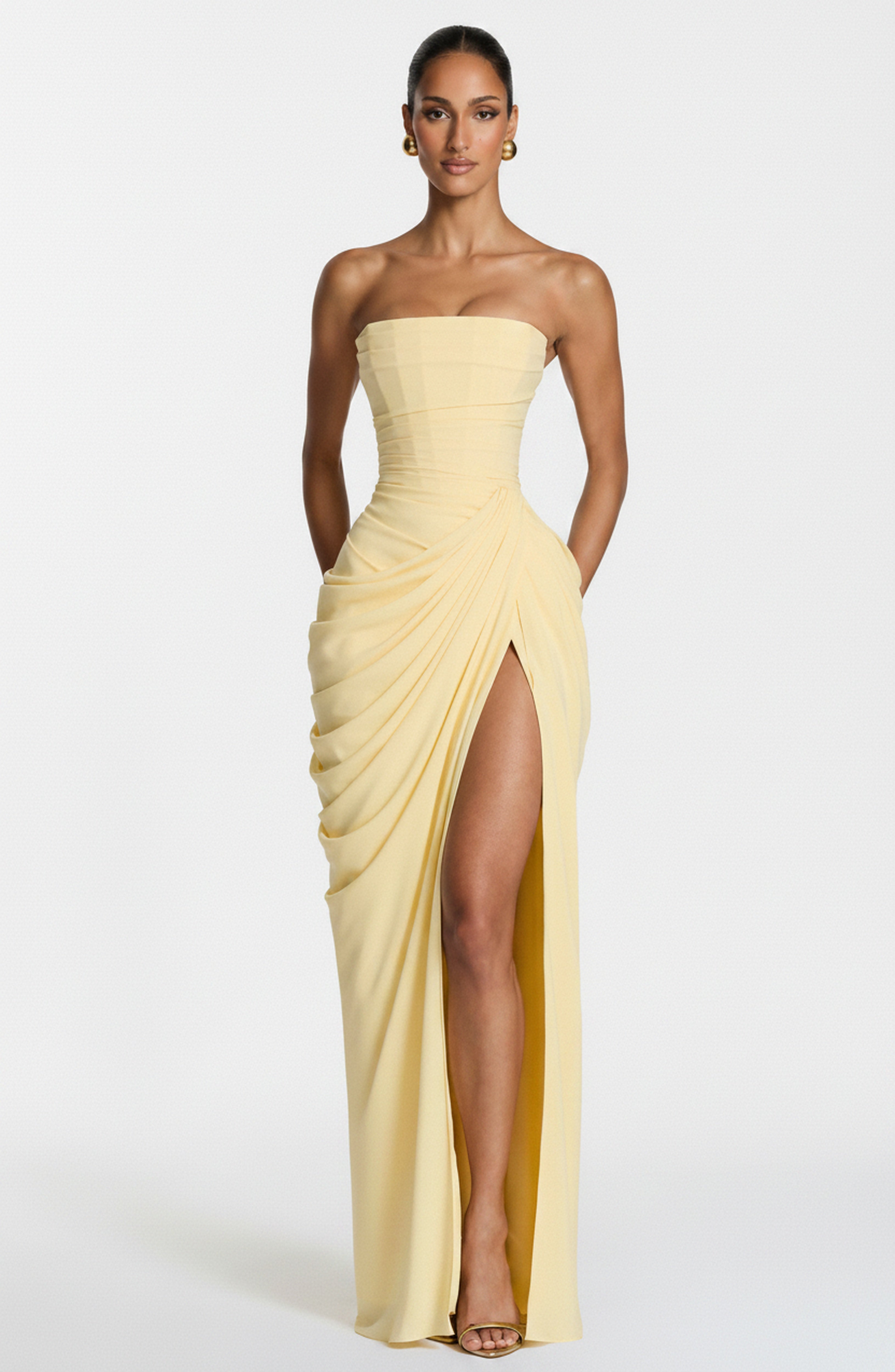 Womens Strapless Corset Maxi Evening Dress Split