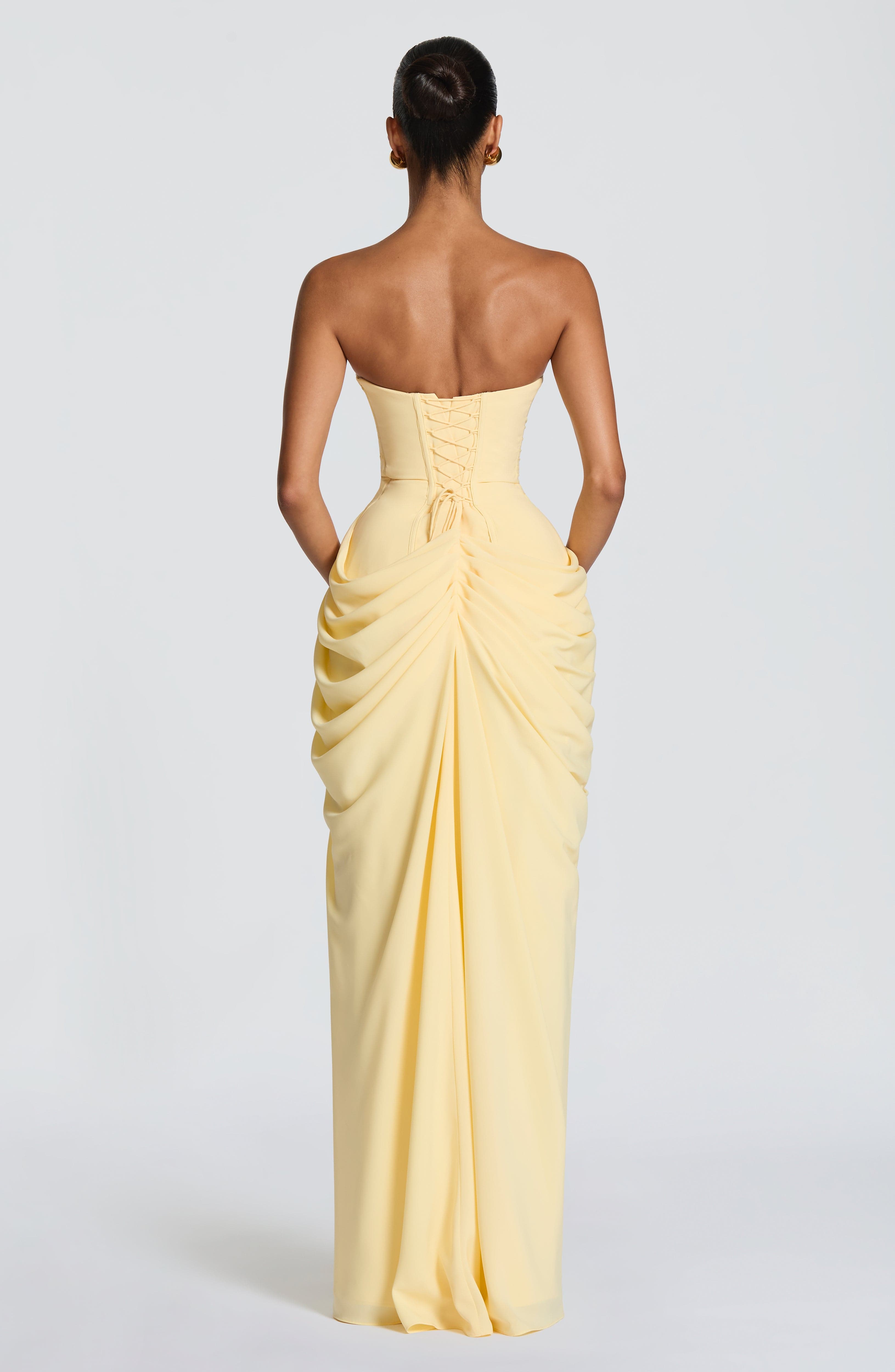 Womens Strapless Corset Maxi Evening Dress Split