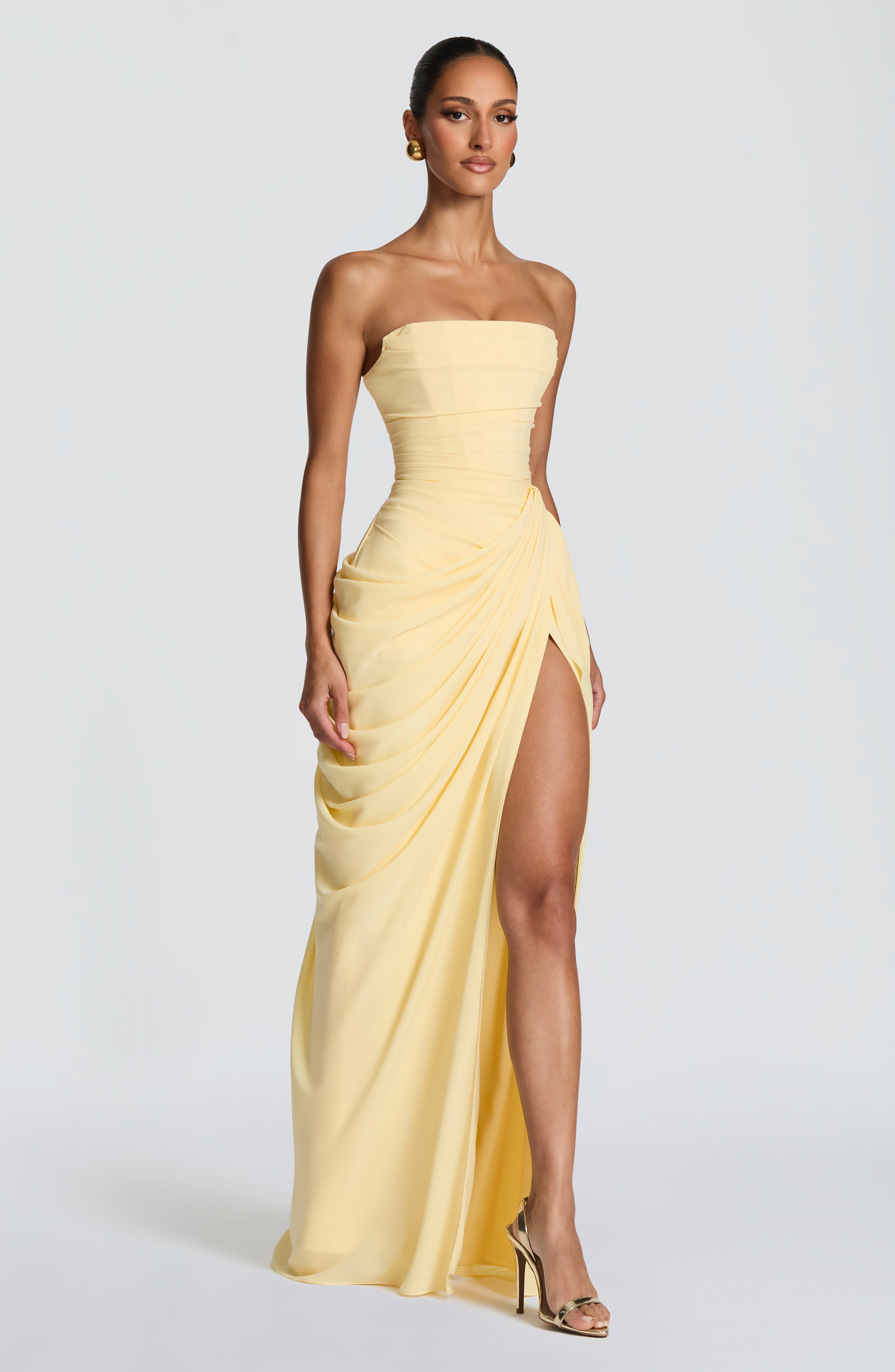 Womens Strapless Corset Maxi Evening Dress Split