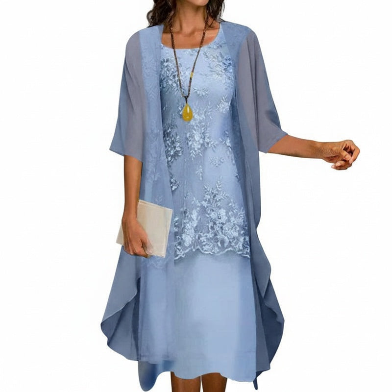 Womens Lace Dress Chiffon Wrap Half Sleeve