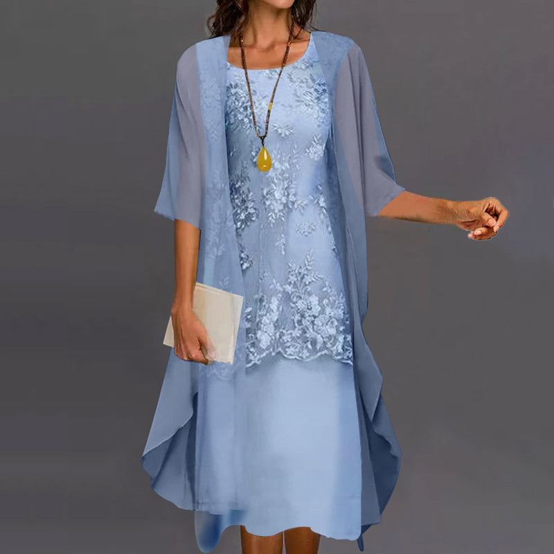 Womens Lace Dress Chiffon Wrap Half Sleeve