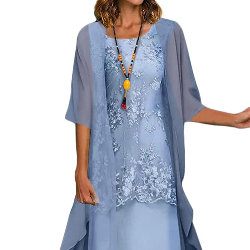 Womens Lace Dress Chiffon Wrap Half Sleeve