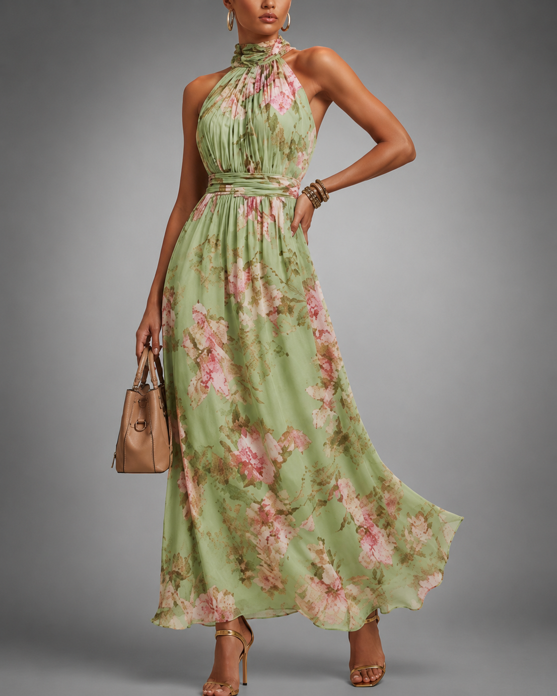 Womens Maxi Dress Halter Neck Floral Print