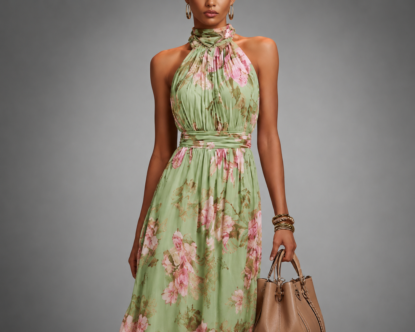 Womens Maxi Dress Halter Neck Floral Print