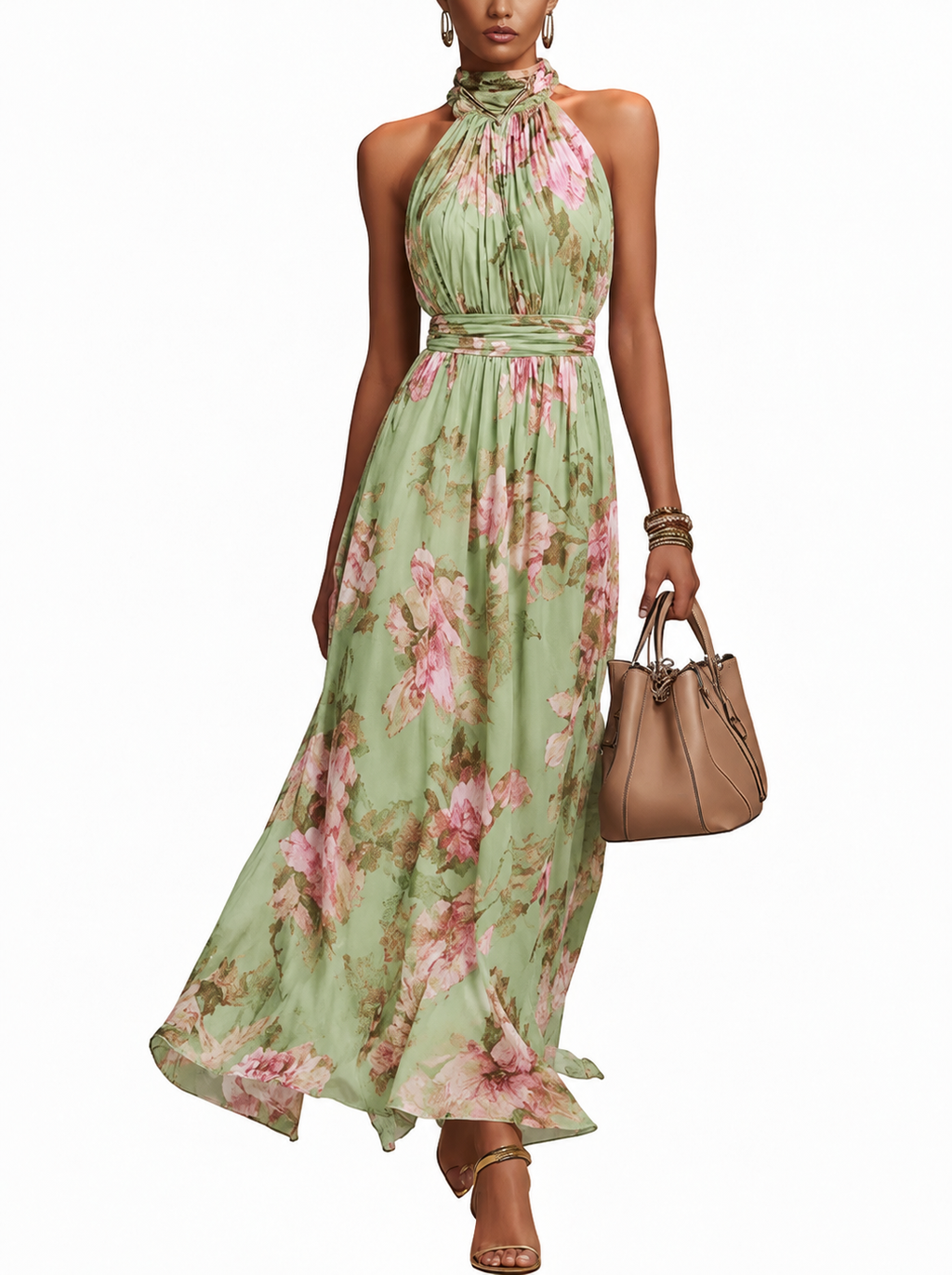 Womens Maxi Dress Halter Neck Floral Print