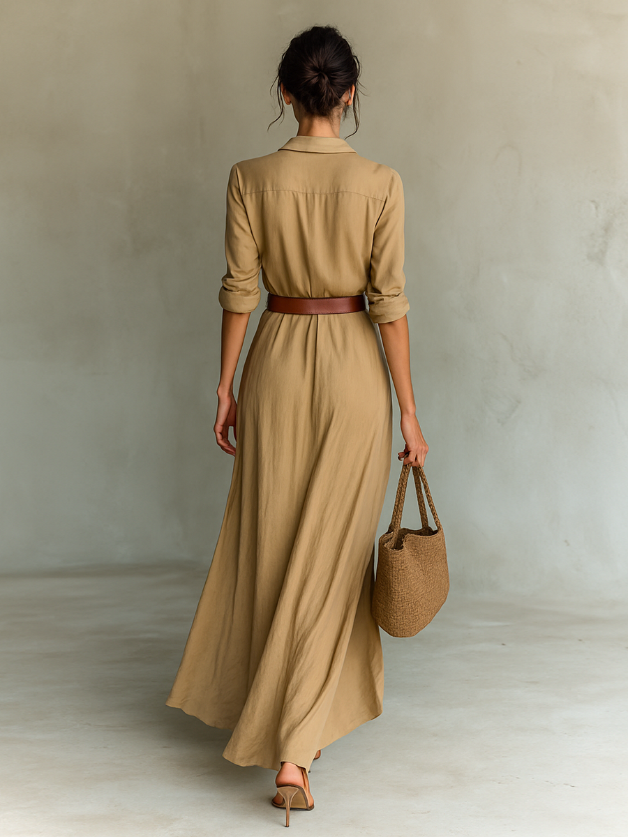 Womens Maxi Shirt Dress Long Sleeve Wrap Skirt