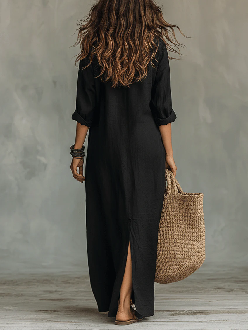 Womens Maxi Shirt Dress Button Long Sleeve Side Split