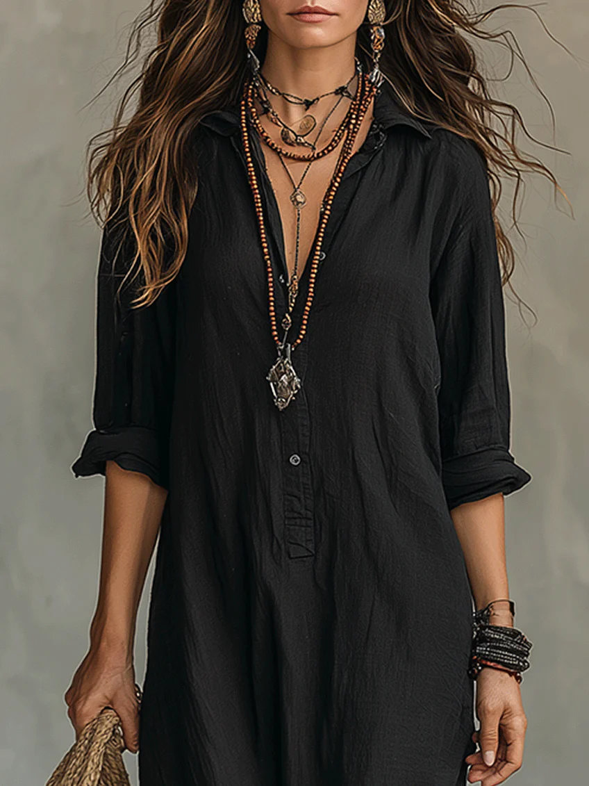 Womens Maxi Shirt Dress Button Long Sleeve Side Split