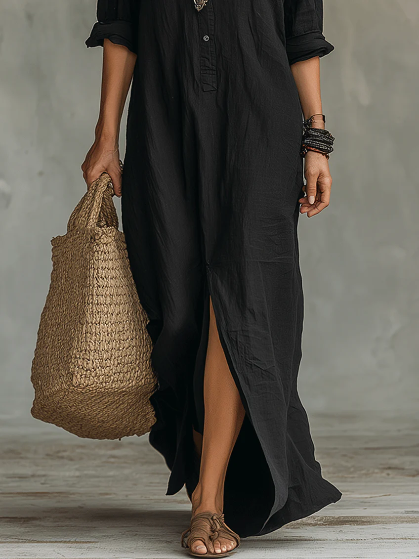 Womens Maxi Shirt Dress Button Long Sleeve Side Split
