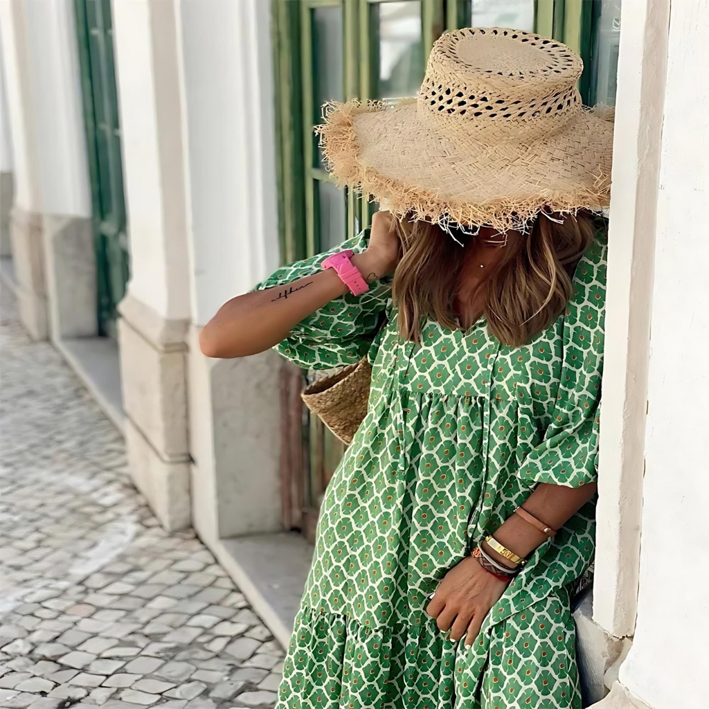 Womens Oversized Maxi Dress V Neck Floral Puff Sleeve