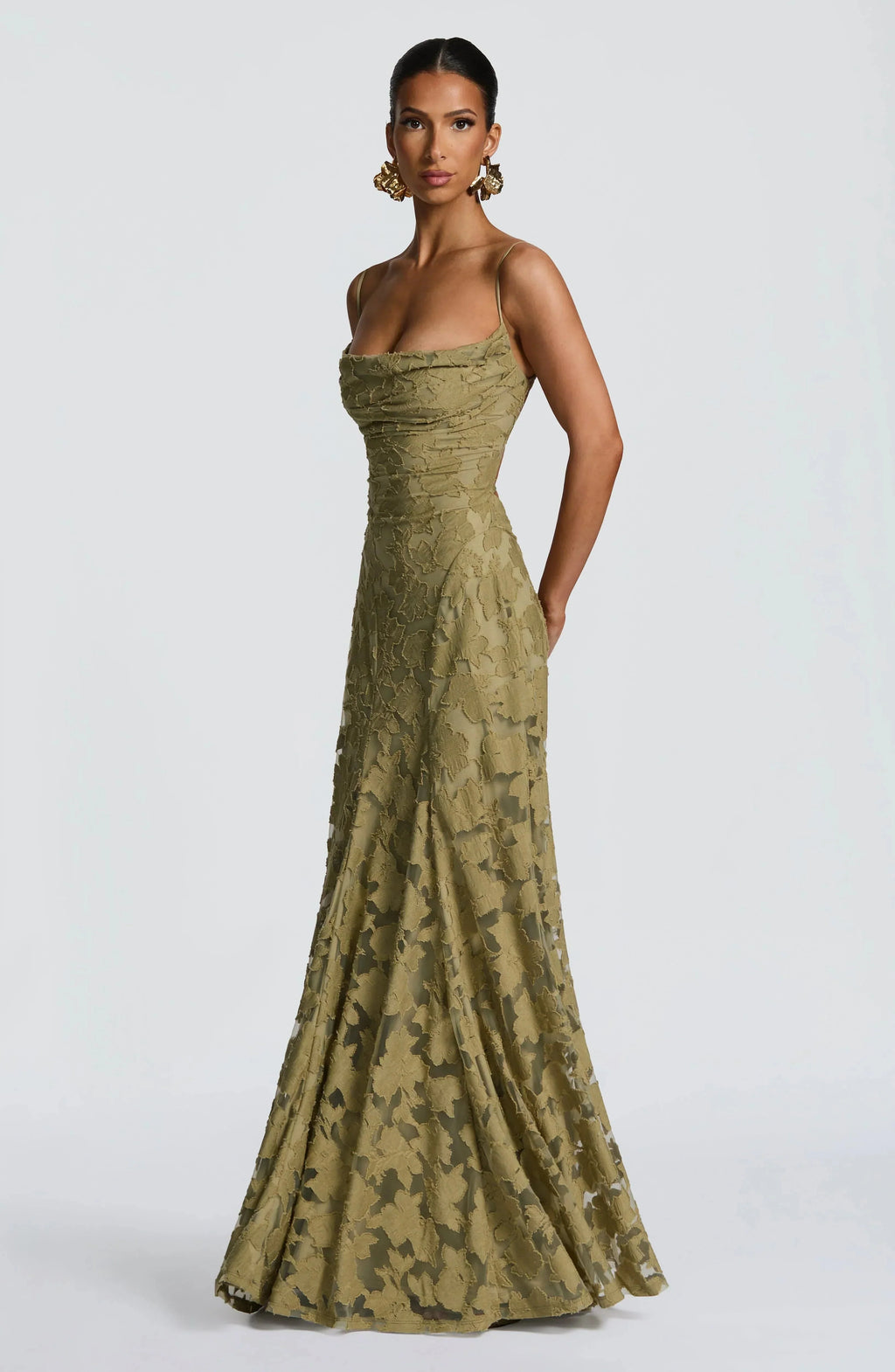Womens Maxi Dress Cowl Neck Sleeveless Floral Print