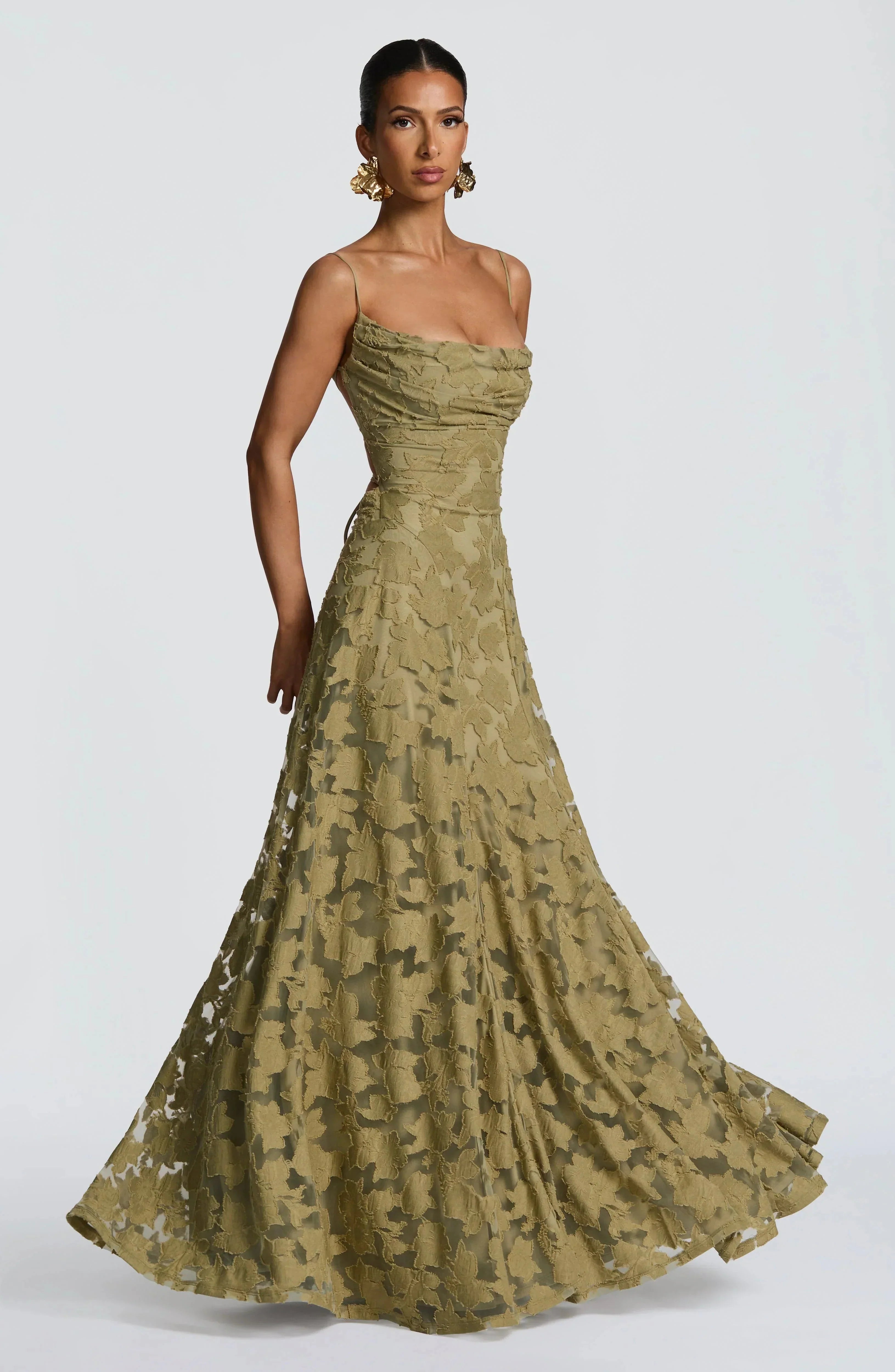 Womens Maxi Dress Cowl Neck Sleeveless Floral Print