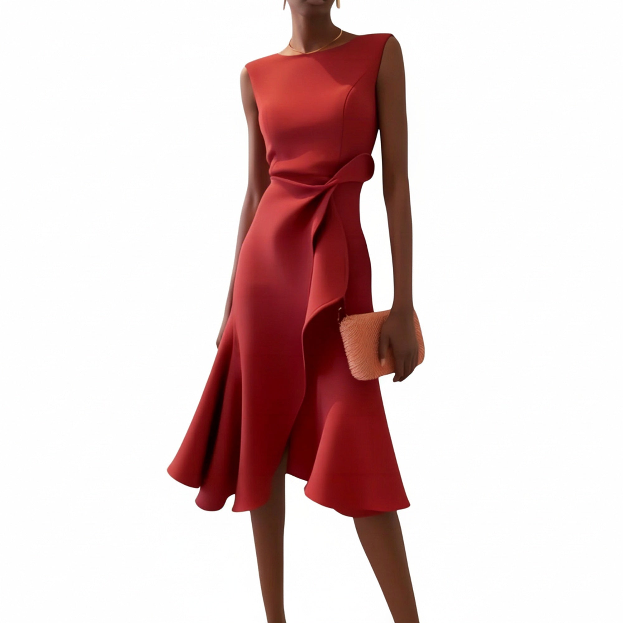 Womens Midi Dress Sleeveless Asymmetric Hem Draped