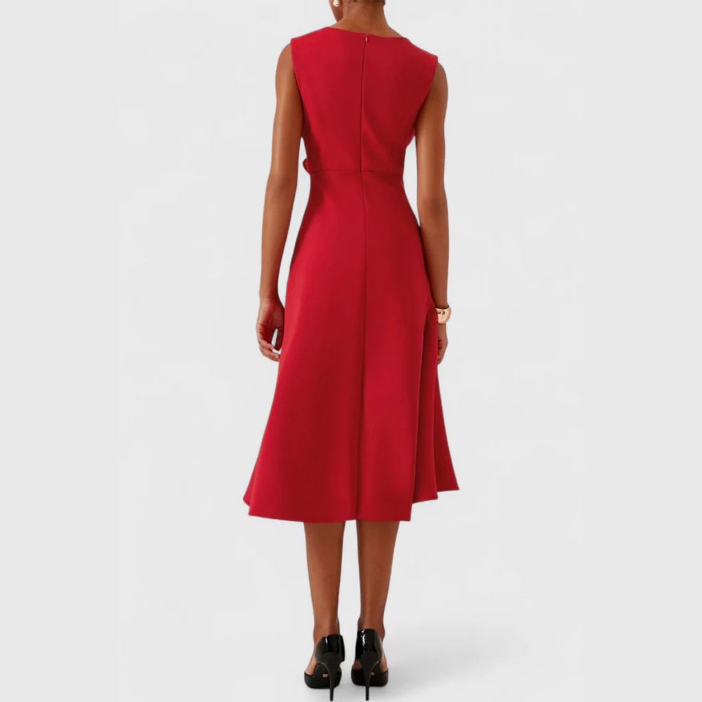 Womens Midi Dress Sleeveless Asymmetric Hem Draped