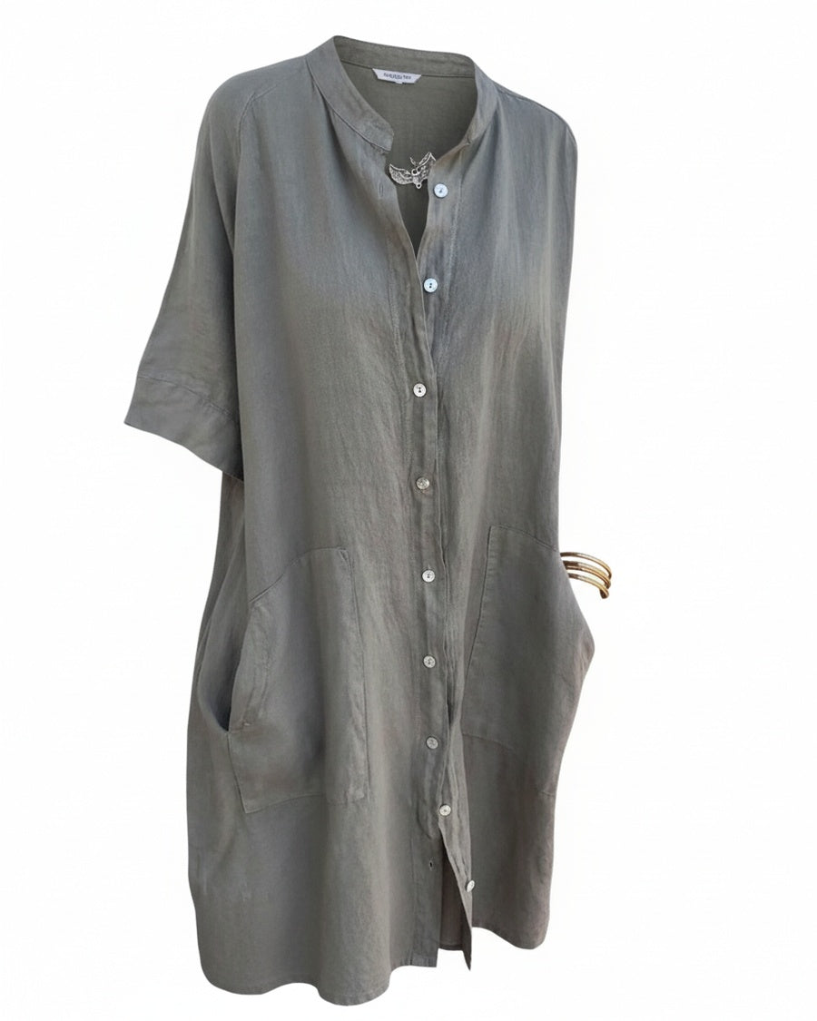 Womens Oversized Midi Shirt Dress Button Side Split