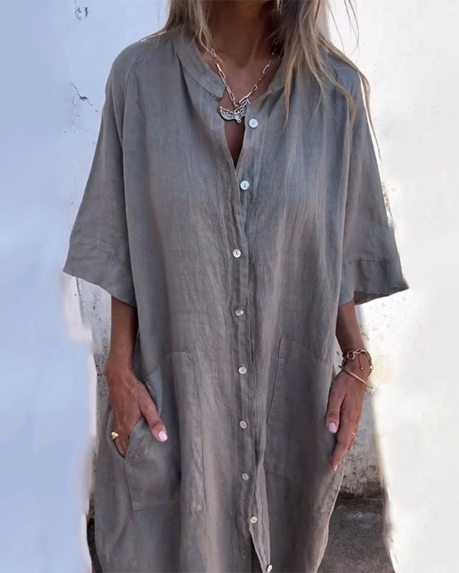 Womens Oversized Midi Shirt Dress Button Side Split