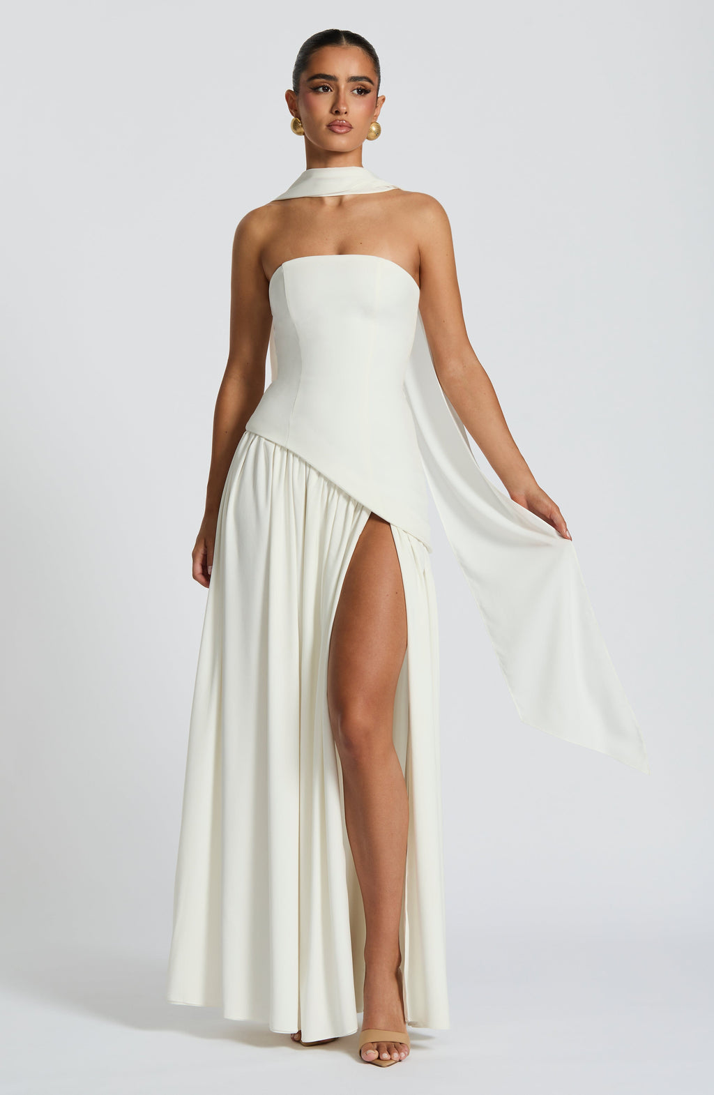 Womens Strapless Corset Maxi Dress Asymmetric Waist