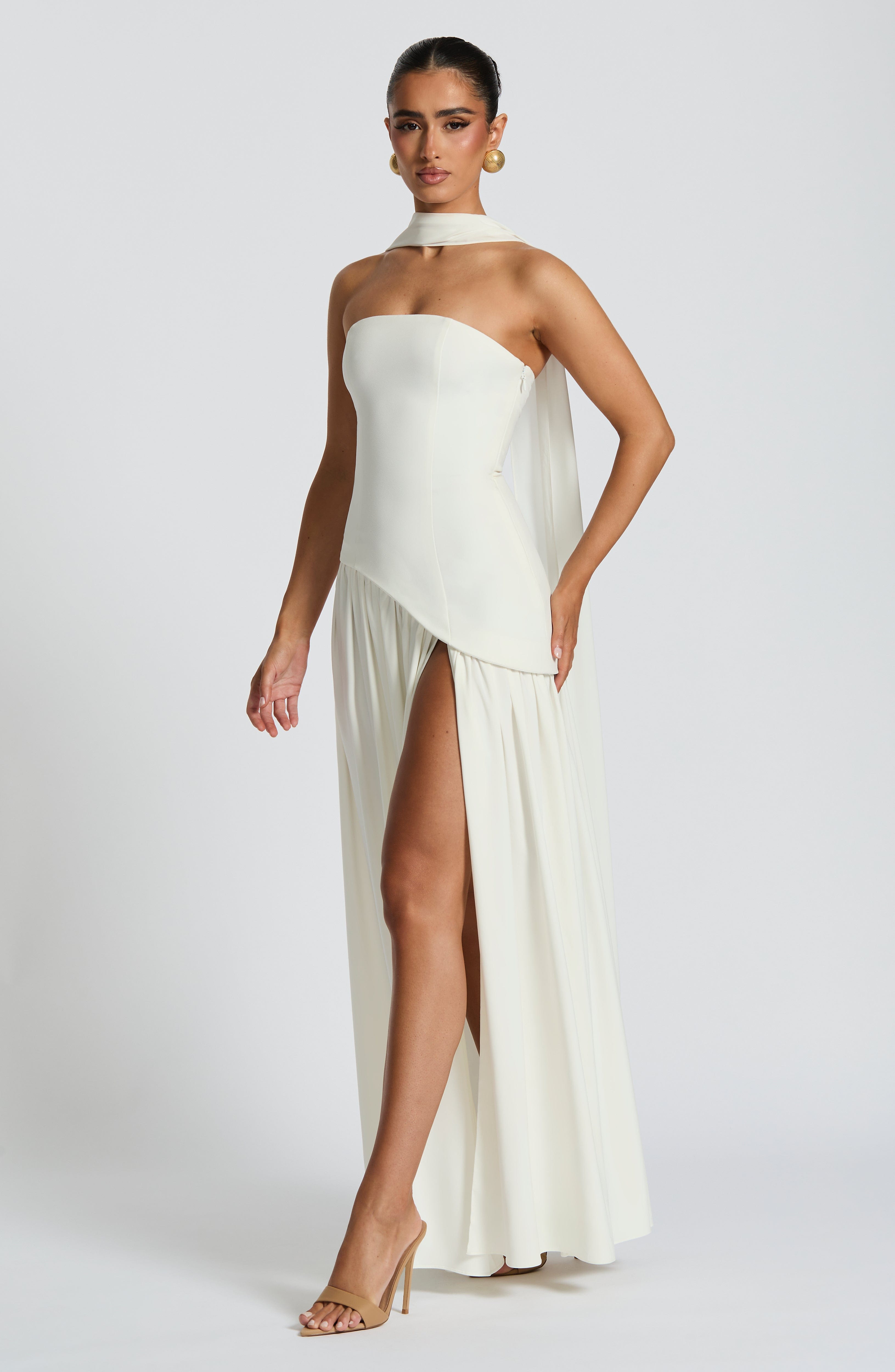Womens Strapless Corset Maxi Dress Asymmetric Waist