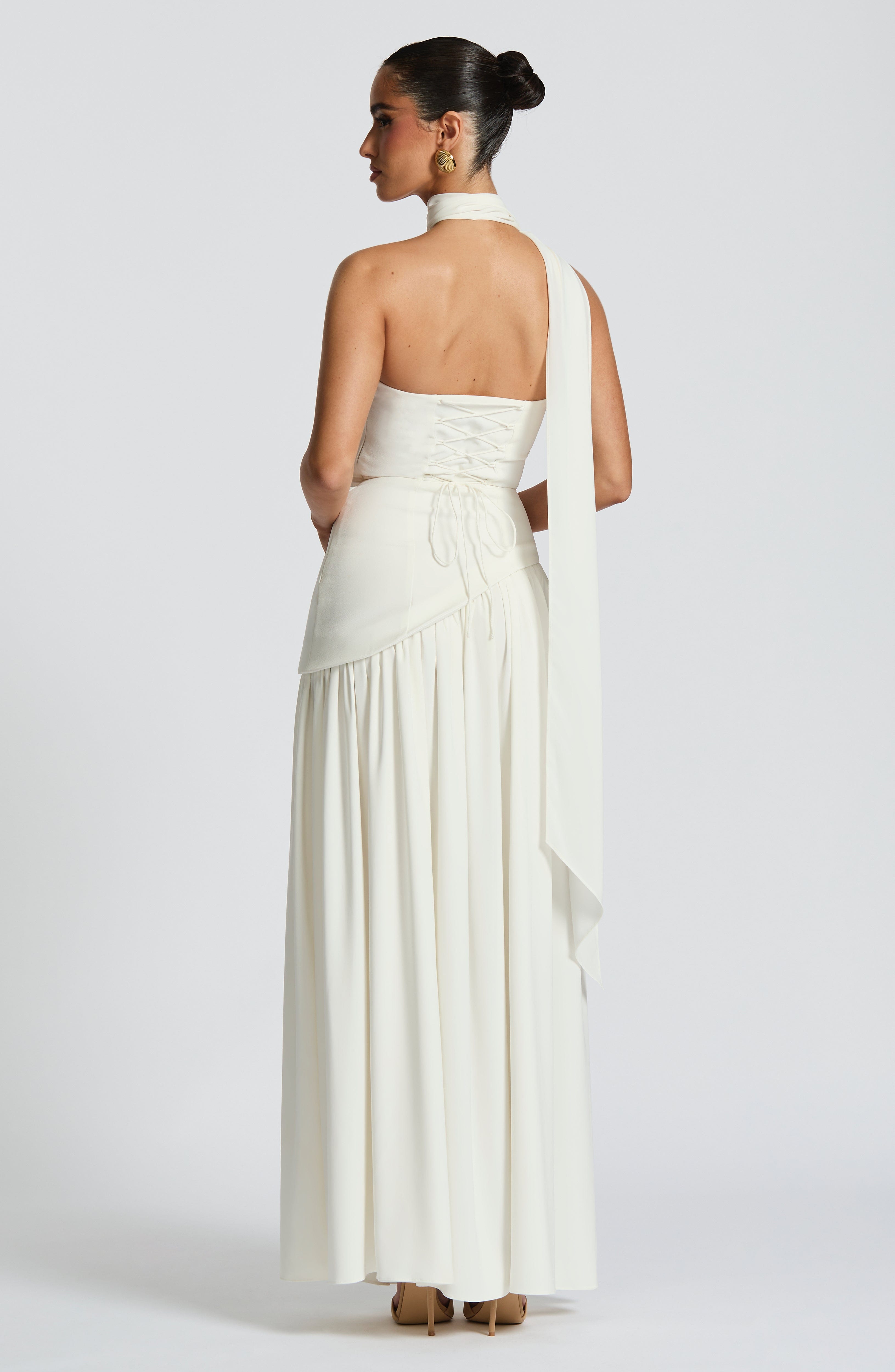 Womens Strapless Corset Maxi Dress Asymmetric Waist
