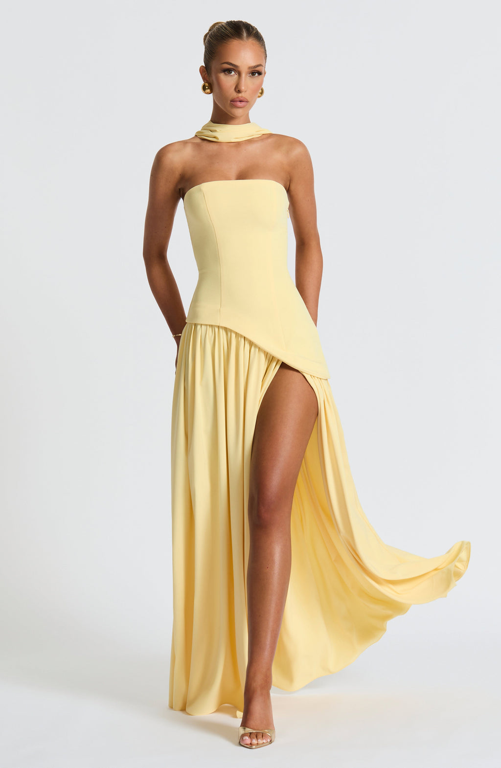 Womens Strapless Corset Maxi Dress Asymmetric Waist