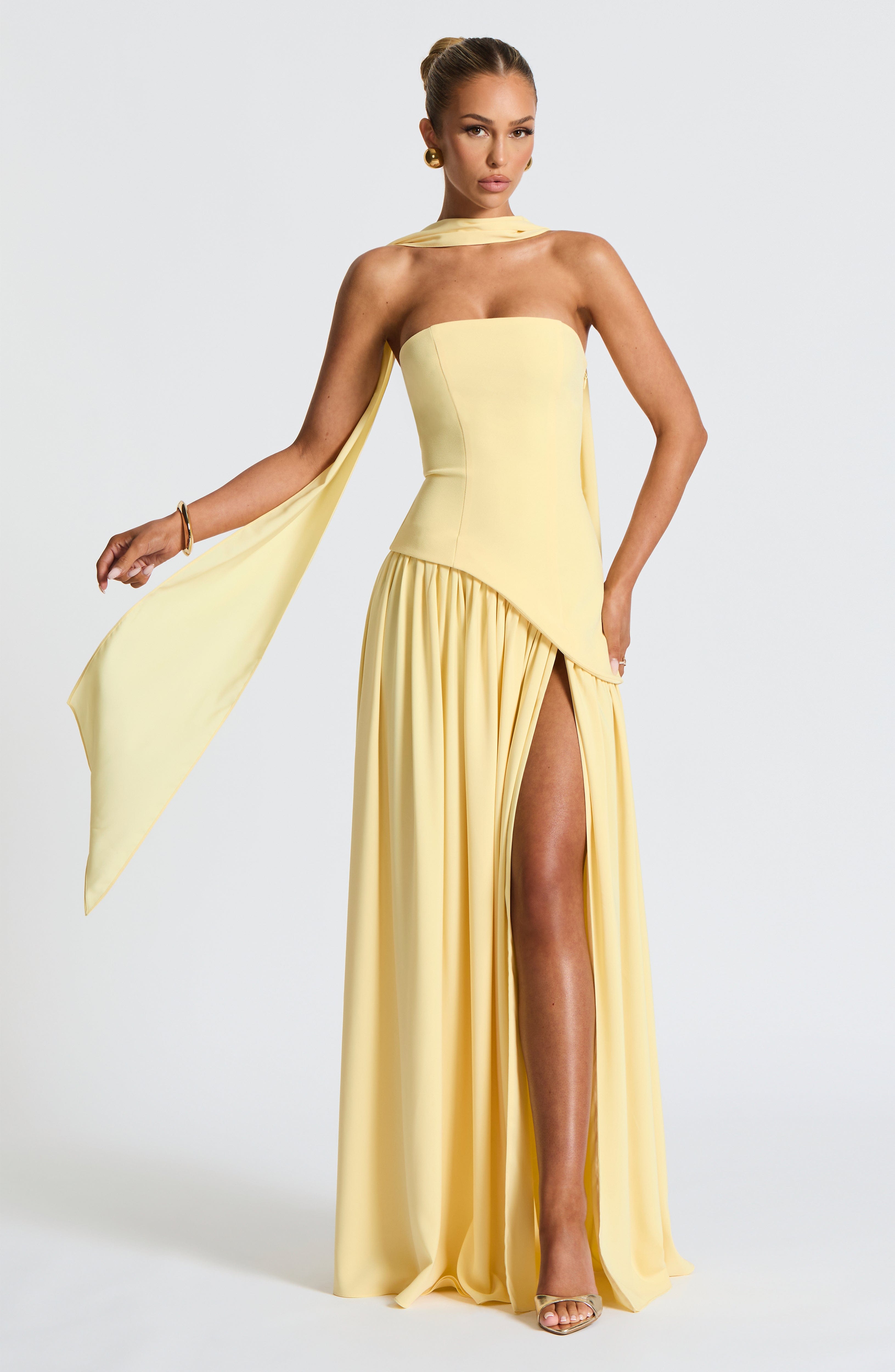 Womens Strapless Corset Maxi Dress Asymmetric Waist