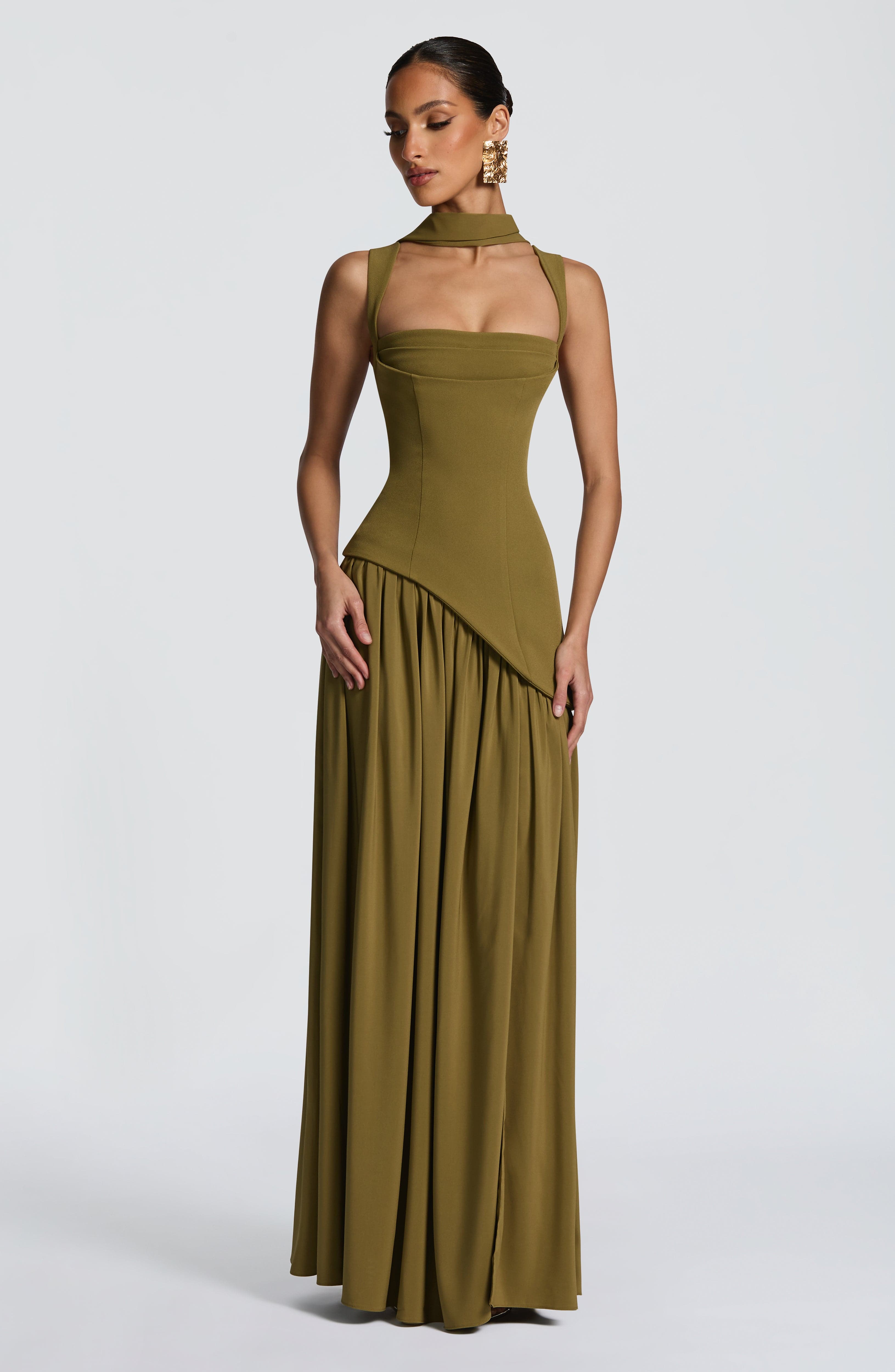 Womens Strapless Corset Maxi Dress Asymmetric Waist