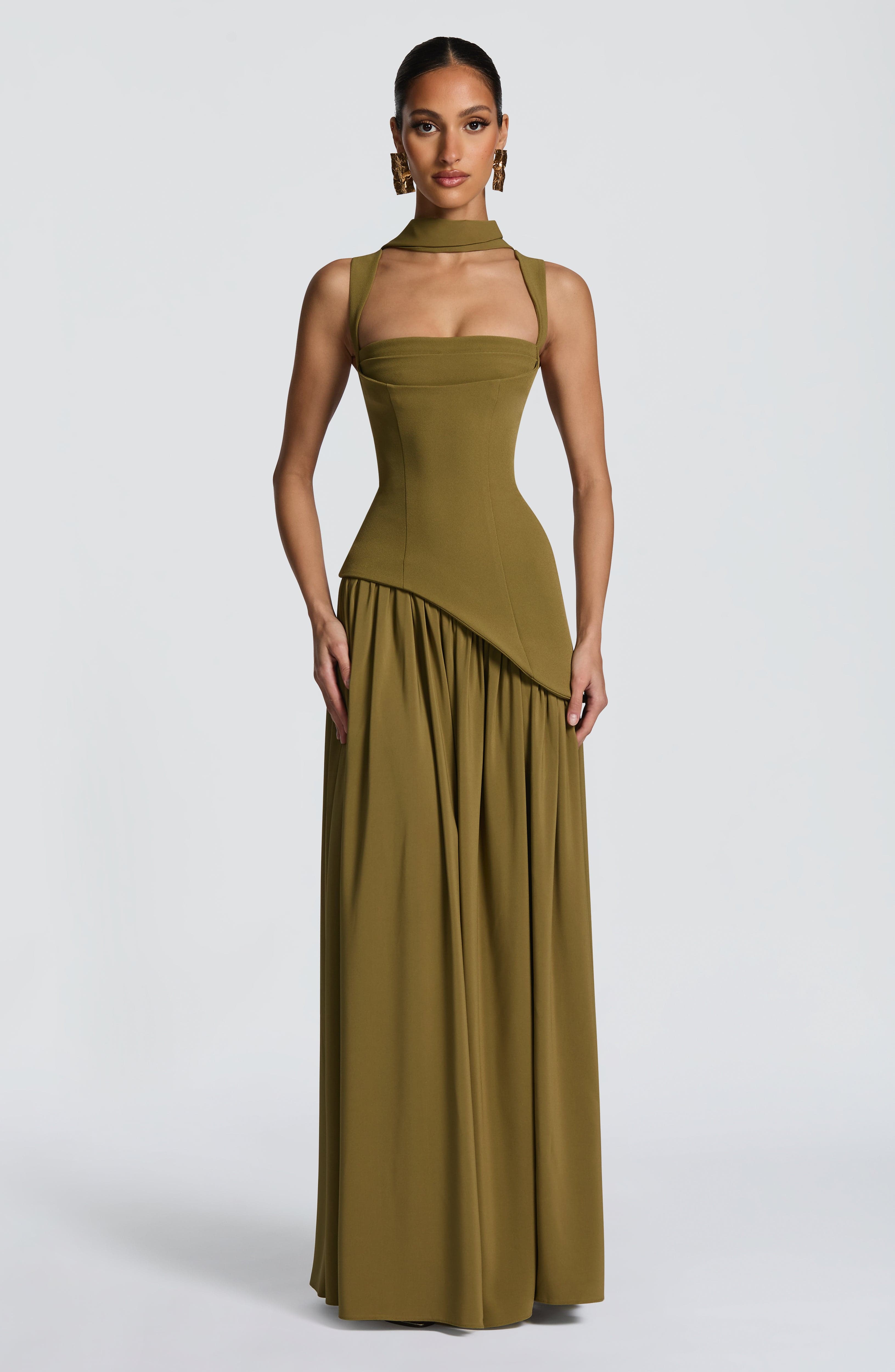 Womens Strapless Corset Maxi Dress Asymmetric Waist