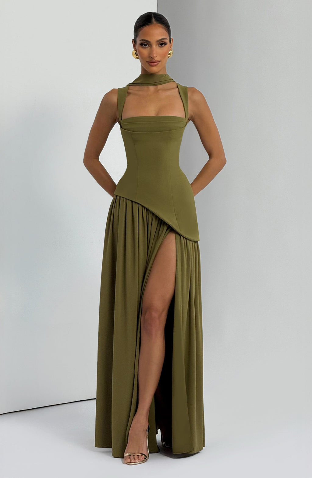 Womens Strapless Corset Maxi Dress Asymmetric Waist