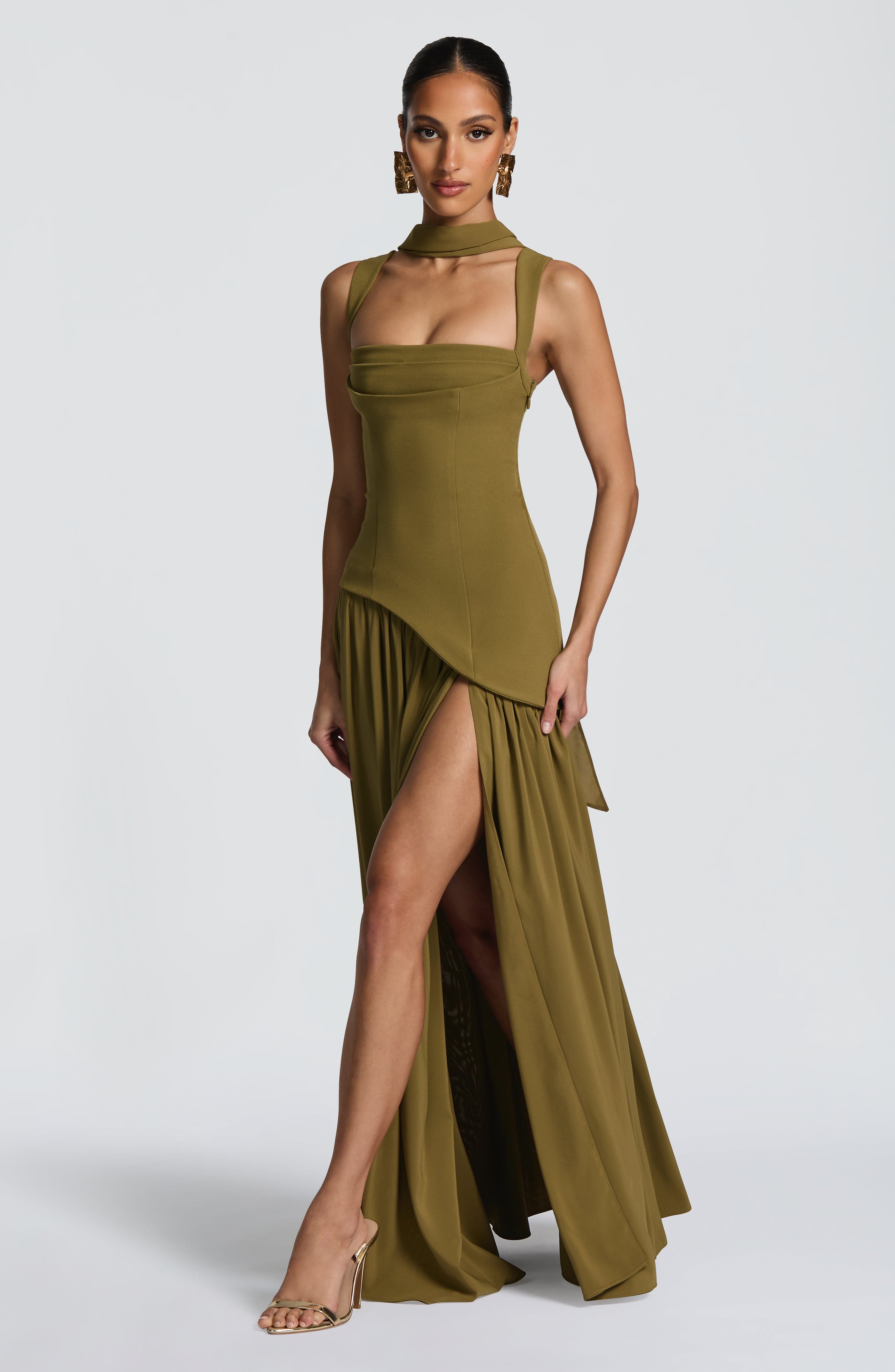 Womens Strapless Corset Maxi Dress Asymmetric Waist