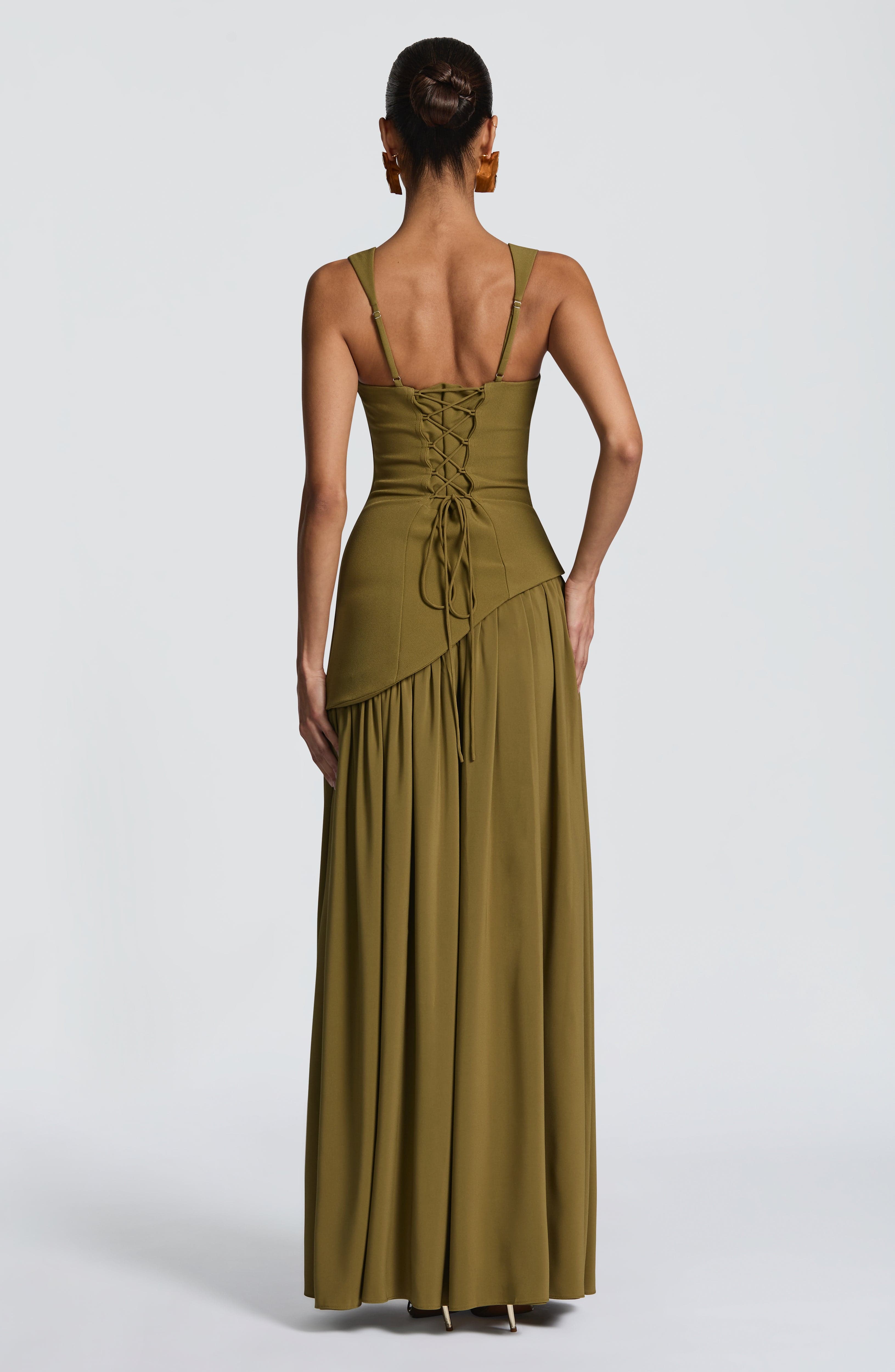 Womens Strapless Corset Maxi Dress Asymmetric Waist