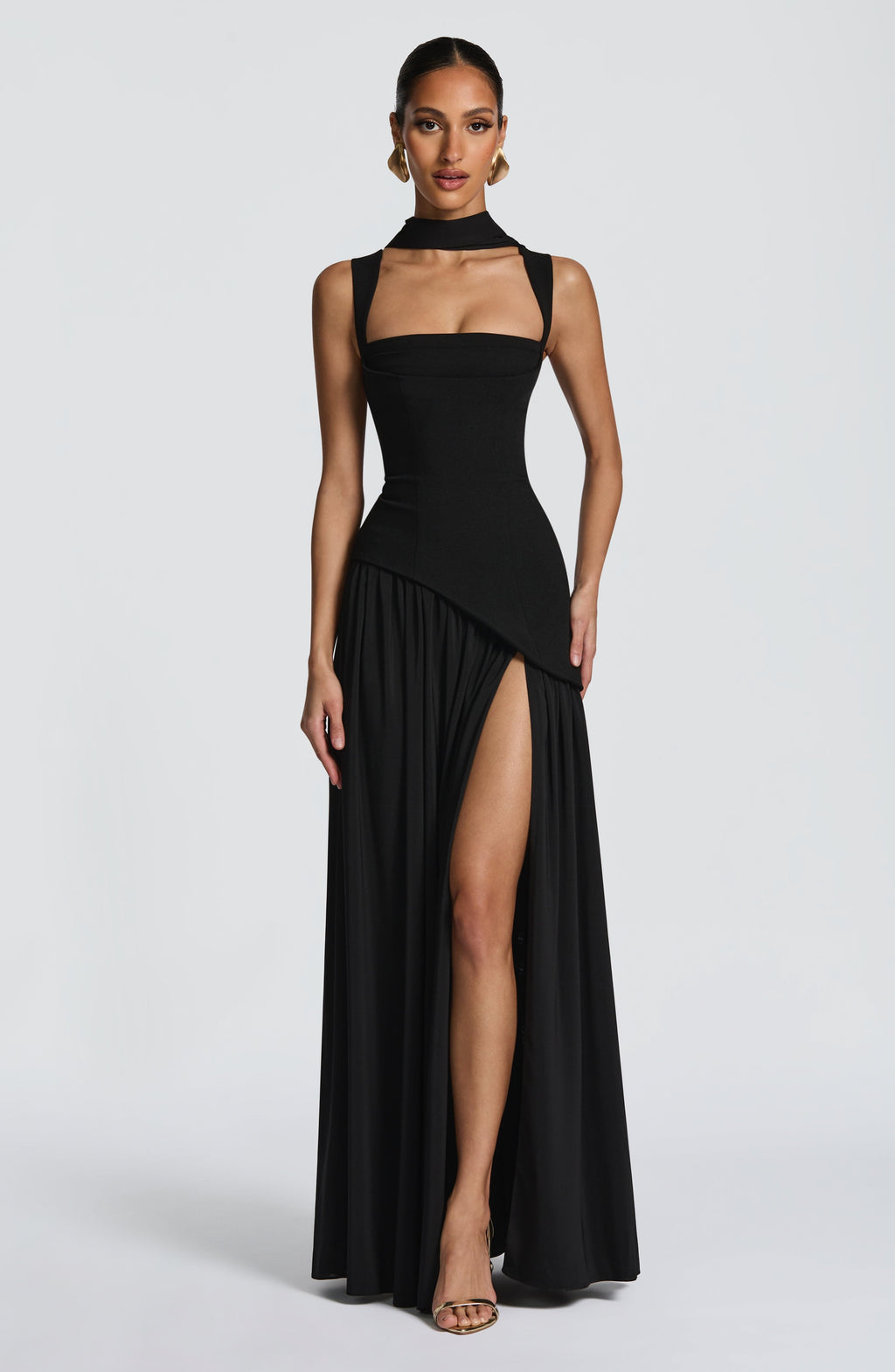 Womens Strapless Corset Maxi Dress Asymmetric Waist
