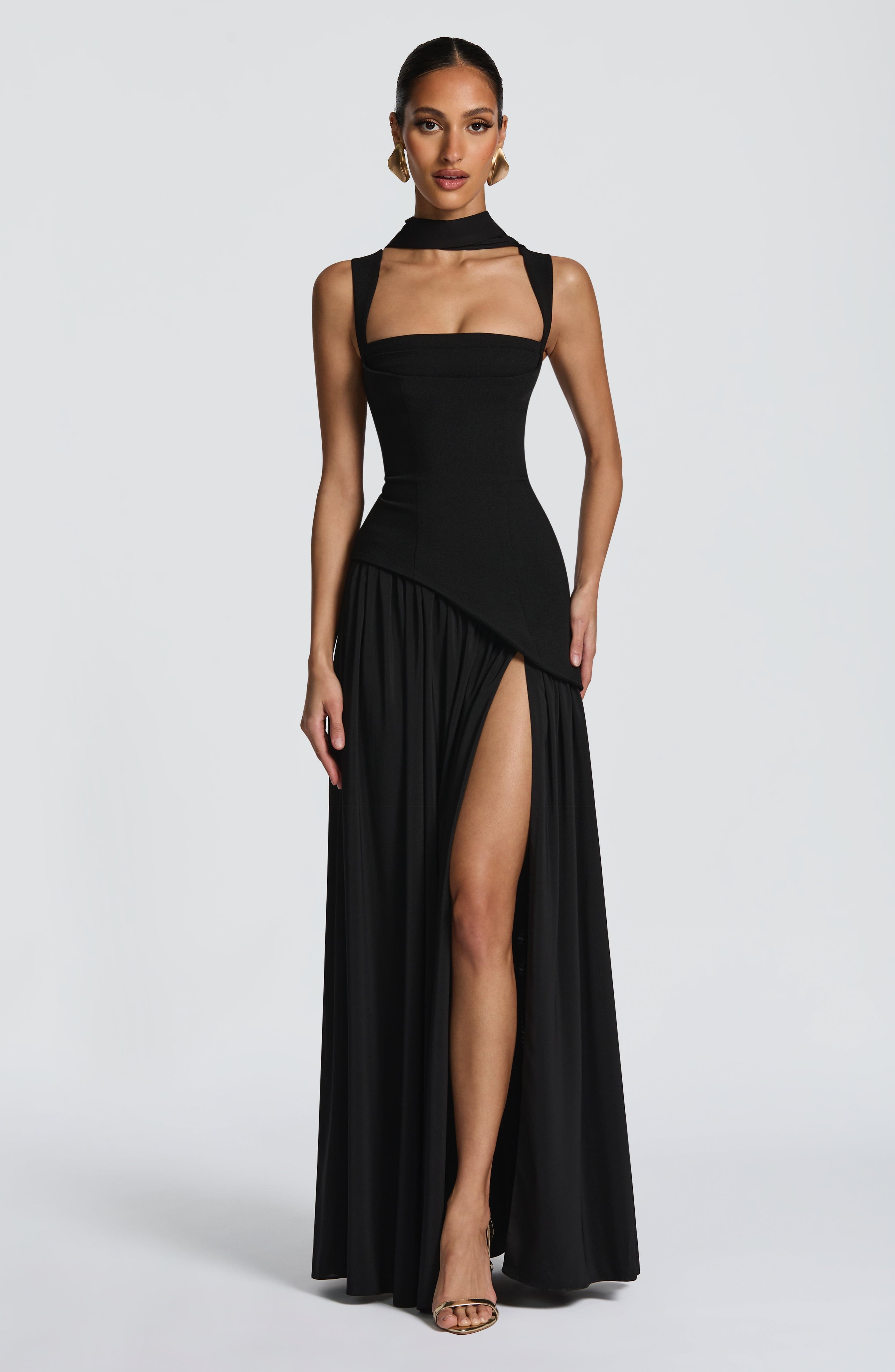 Womens Strapless Corset Maxi Dress Asymmetric Waist
