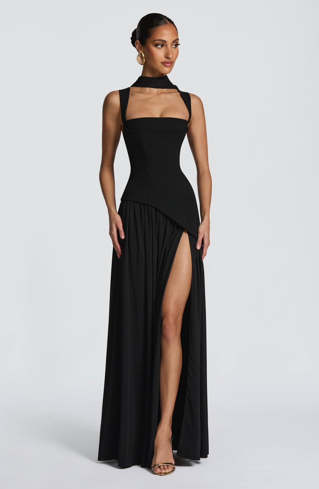 Womens Strapless Corset Maxi Dress Asymmetric Waist