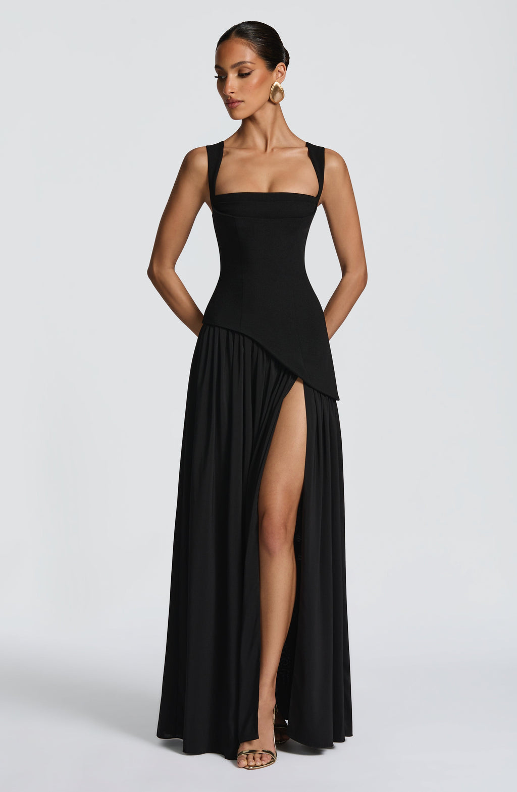 Womens Strapless Corset Maxi Dress Asymmetric Waist
