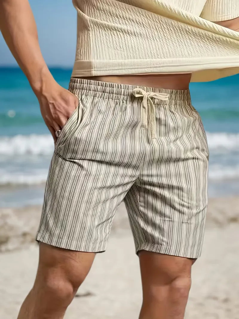 Mens Vertical Stripe Shorts Drawstring