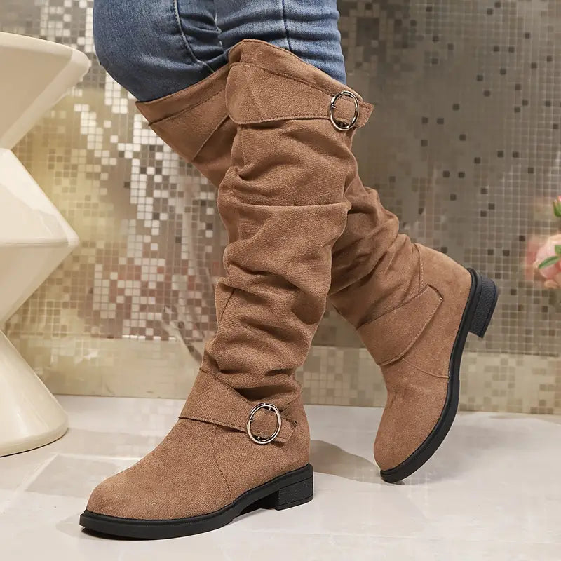 Tall Premium Boots Block Heel Round Toe Knee High Women's
