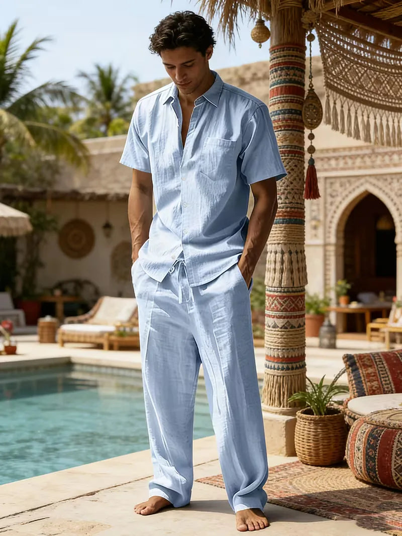 Mens Summer Linen Set Short Sleeve