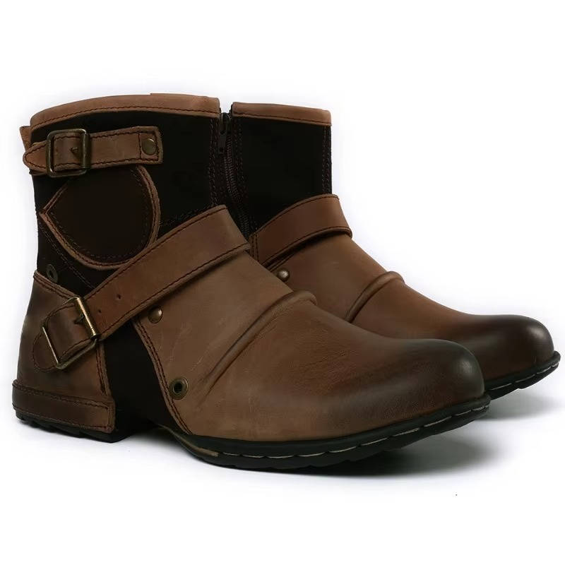 Men's Ankle Boots Vintage Buckle Slip On Leather Casual